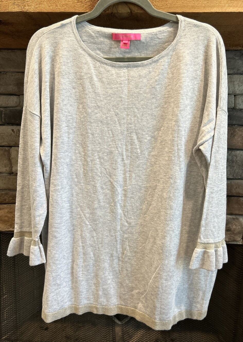 Womens LILLY PULITZER Gray W/ Metallic Trim Crewneck Sweater Size L *C3